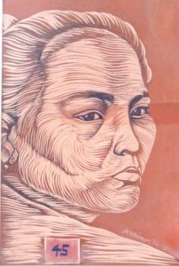 Leonard Aguinaldo, Subjects, Portrait of Lowland Filipinos 45, Uncolored carved rubber, 2016, 22x14.5 cm